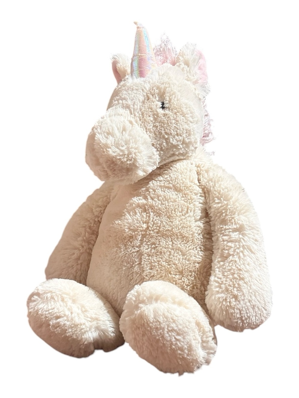 Jellycat Bashful Cream Unicorn Plush 12” Pastel Rainbow Horn and Pink Ears